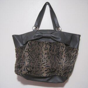 Paris Hilton Faux Fur & Faux Leather Grey & Brown Animal Print Womens Purse/Tote